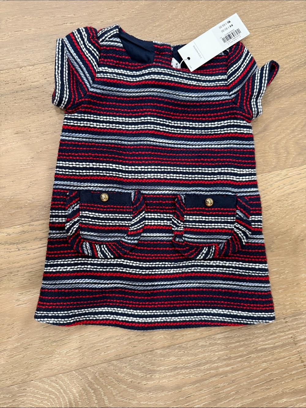 Janie and Jack Red, Navy & White Striped Knit Short-Sleeve tweed dress